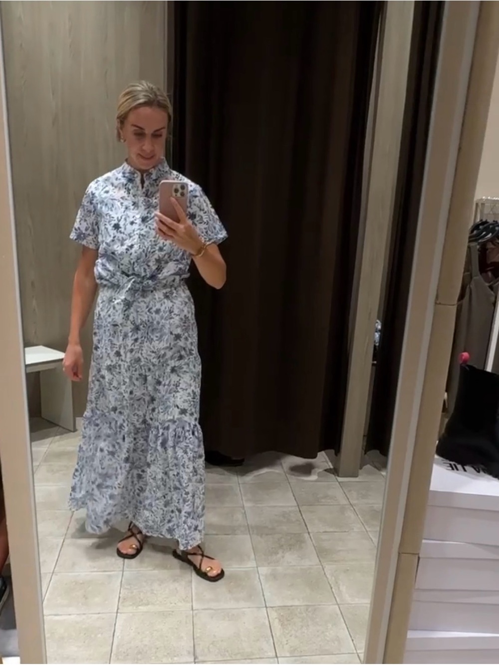 Light Blue Floral Tiered Maxi Dress with Self-Tie Waist